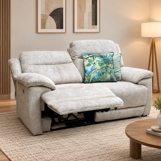 Touch Bfa-Bnn-R26 Cream Velvet Fabric 2 Seater Power Recliner Sofa – view 2