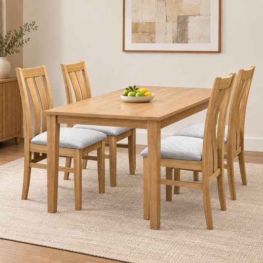 Furnitureland Augusta Mist Grey Fabric Set of 4 Wooden Slatted Back Dining Chairs – view 2