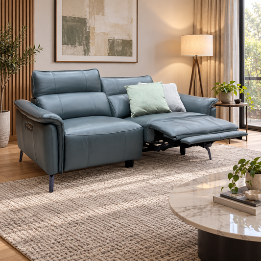 ‘Jude’ Oslo Peacock Green Leather 3 Seater Power Headrests, Power Lumbar and Heated Seats