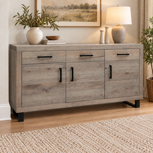 Bodahl ‘Njord’ 8 Vintage Grey Solid Oak 180cm 3 Door 2 Drawer Sideboard