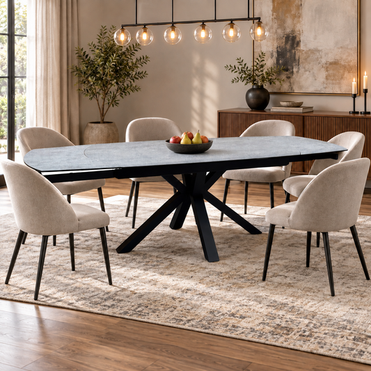 ‘Raul’ Silver Ceramic Top 160cm Swivel Extending Dining Table