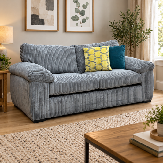 Amalfi’ Slate Grey Jumbo Cord Fabric Standard Back 3 Seater Sofa Bed
