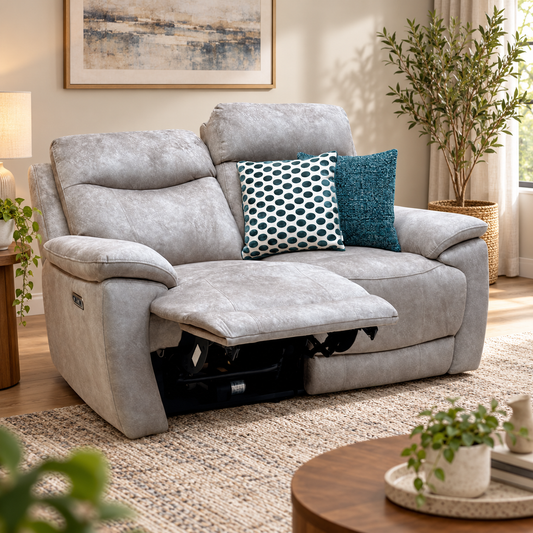 ‘Sloane’ Marble Charcoal Grey Velvet Fabric 2 Seater Power Recliner Sofa