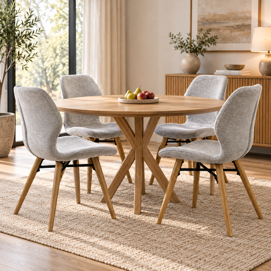 ‘Stockholm’ Light Grey Upholstered Set of 4 Dining Chairs