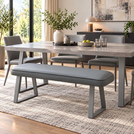 'Fumo' Light Grey Faux Leather Dining Bench