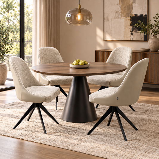 ‘Jose' Pebble Beige Fabric Set of 4 Swivel Dining Chairs