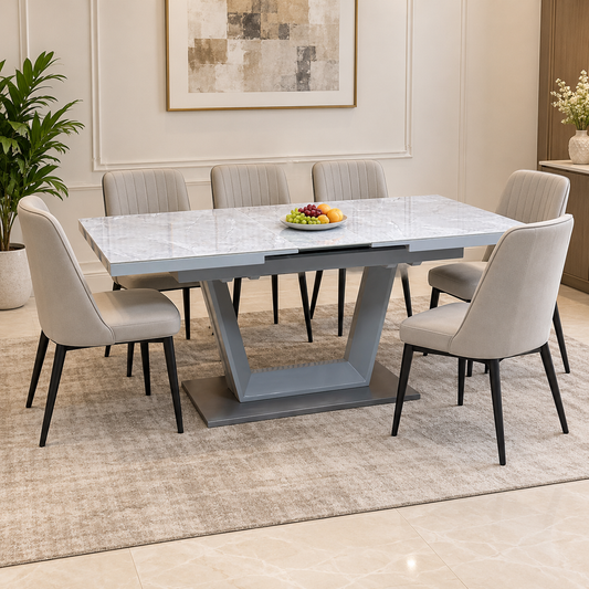 'Grigio' High Gloss Grey Small Pop Up Extending Dining Table