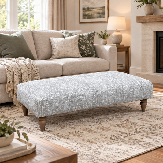 Ideal Home ‘Cotswold’ Kingsley Silver Wo Ft Fabric Patterned Bench Footstool