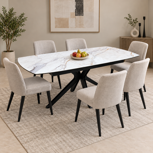 'Jose' Fiorentino Marble Ceramic Top 160cm Pop up Extending Dining Table