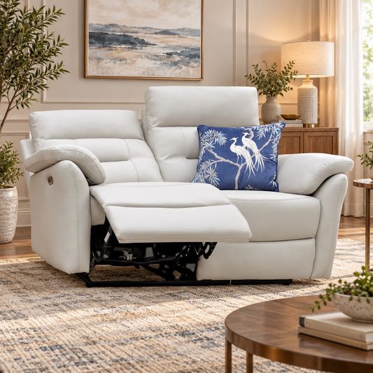 'Sally' Light Grey Leather 2 Power Recliner Sofa