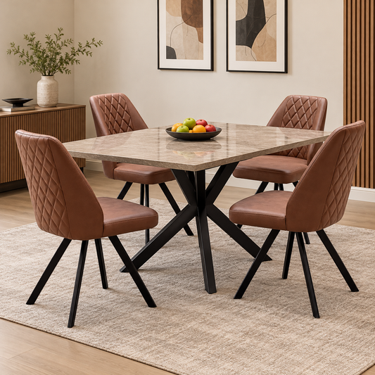 'Jupiter' Tan Brown Faux Leather Set of 4 Swivel Dining Chairs