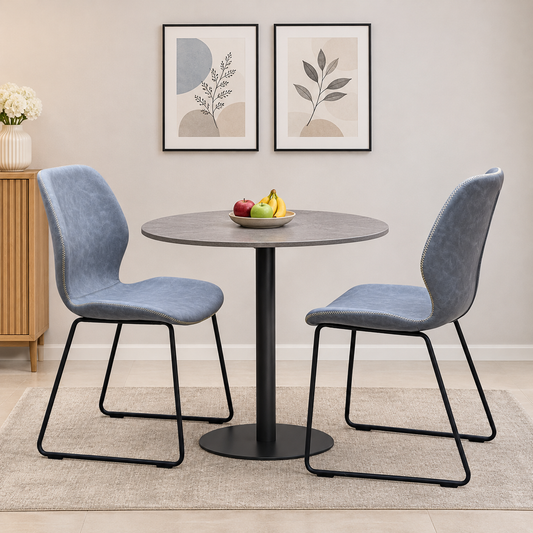 'Matteo' Light Grey Faux Leather Pair of Ski Leg Dining Chairs