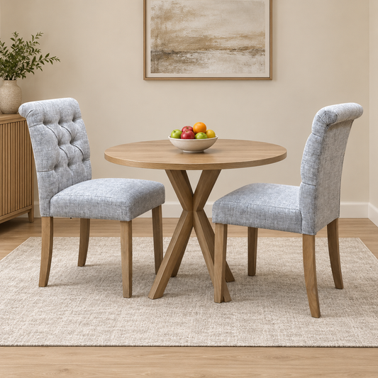 'Lewis' Mist Grey Fabric Pair of Button Back Dining Chairs