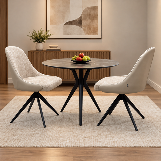 'Jose' Cream Fabric Pair of Swivel Dining Chairs