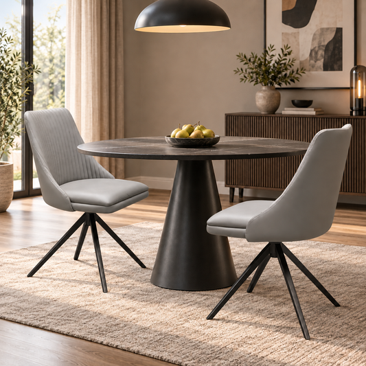 'Ivy' Taupe Faux Leather Pair of Swivel Dining Chairs