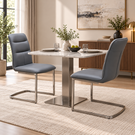 'Cashmere' Charcoal Grey Faux Leather Pair of Cantilever Dining Chairs