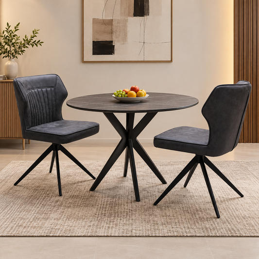 ‘Jayden’ Dark Grey Faux Leather Pair of Swivel Dining Chairs