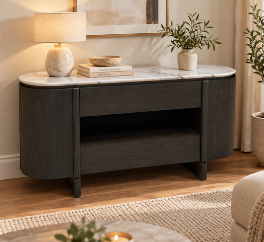 ‘Camino’ White Refined Marble and Ceramic Top 2 Door 2 Drawer Sideboard