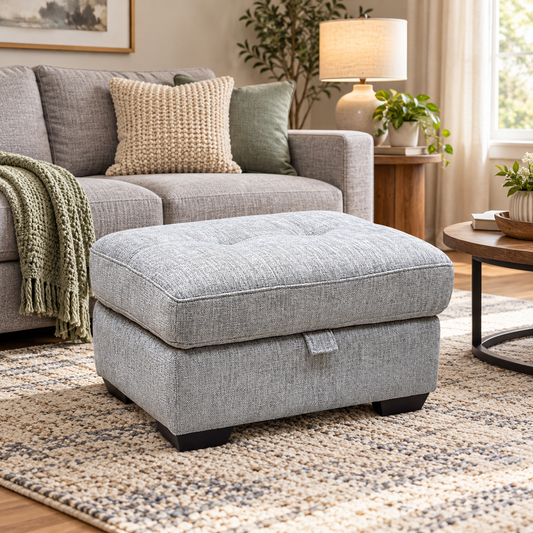 'Dinky' Anivia Light Grey Woven Fabric Large Storage Footstool