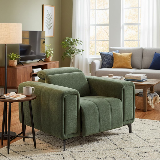 Living room of the ‘Elphaba’ Manhattan Power Recliner Chair in a room setting.