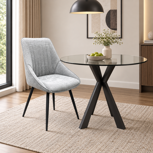 Crete Silver Fabric Swivel Dining Chair – view 2