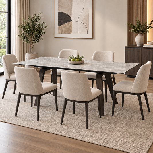 Axton Grey Marble Effect Sintered Stone Top Draw Leaf Extending Dining Table – view 2