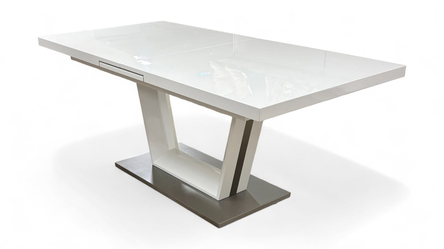 'Bianco' White High-Gloss Large Extending Dining Table