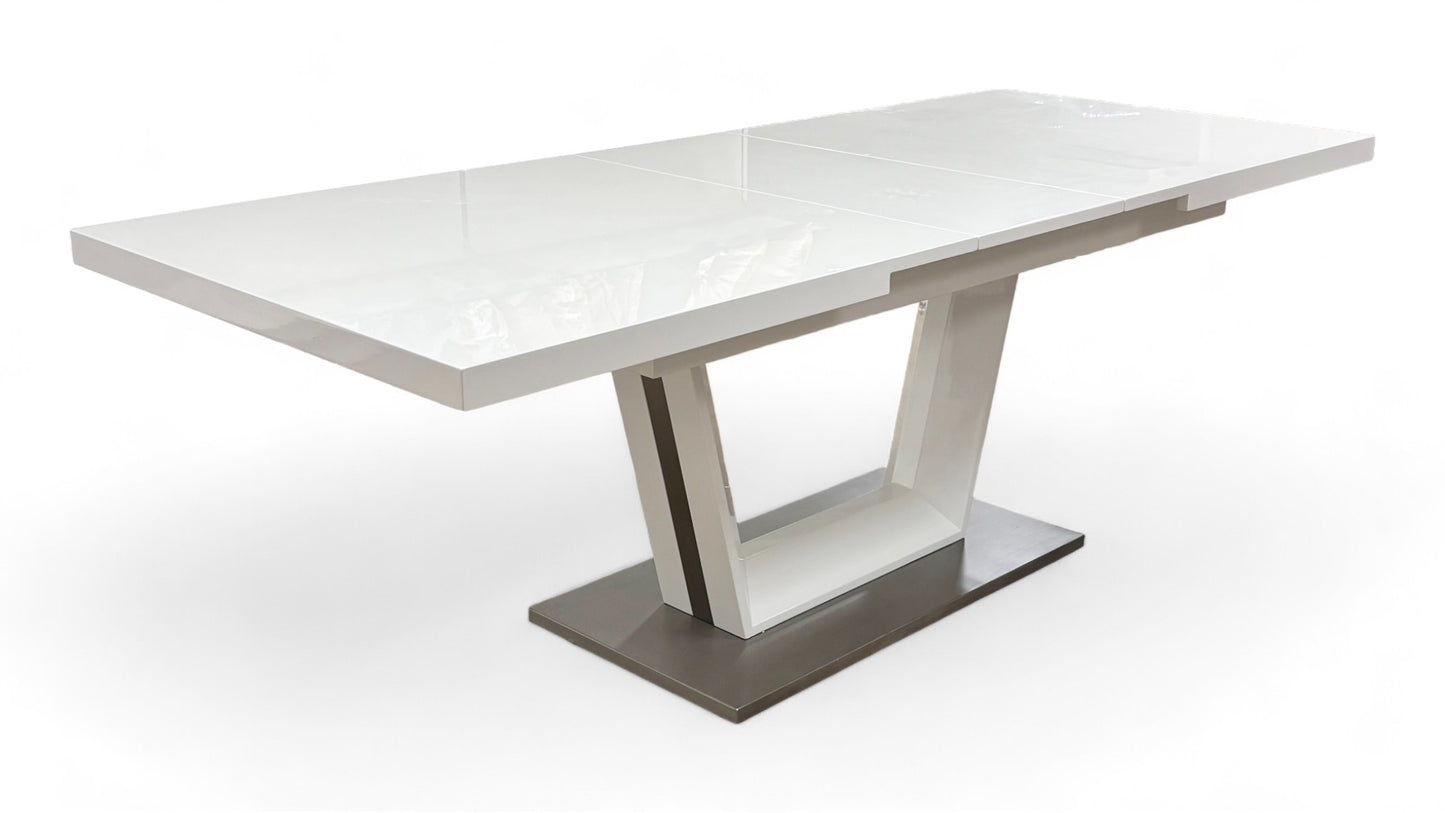 'Bianco' White High-Gloss Large Extending Dining Table