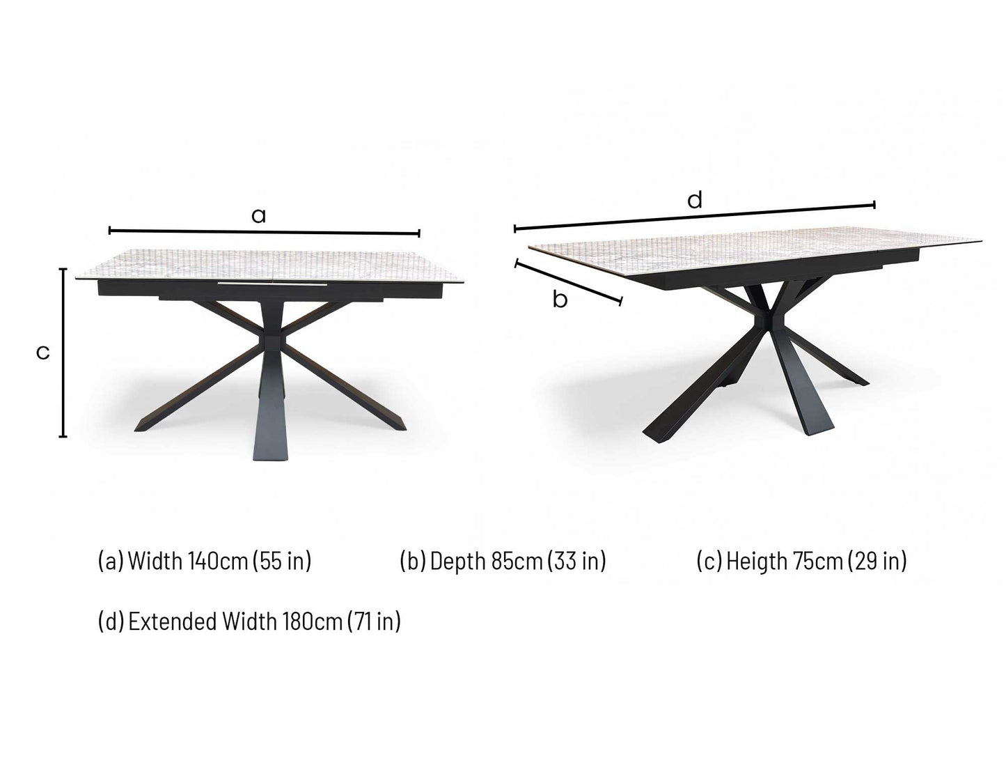 'Crete’ White Ceramic High-Gloss Small 140cm Extending Dining Table