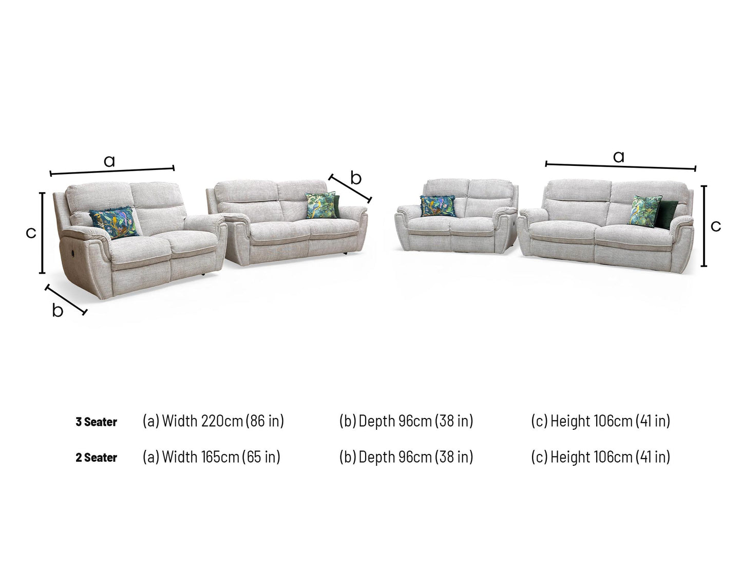 ‘Ashton’ Chunki Pumice Chrome Insert Woven Fabric 3 + 2 Power Recliner Sofa Set