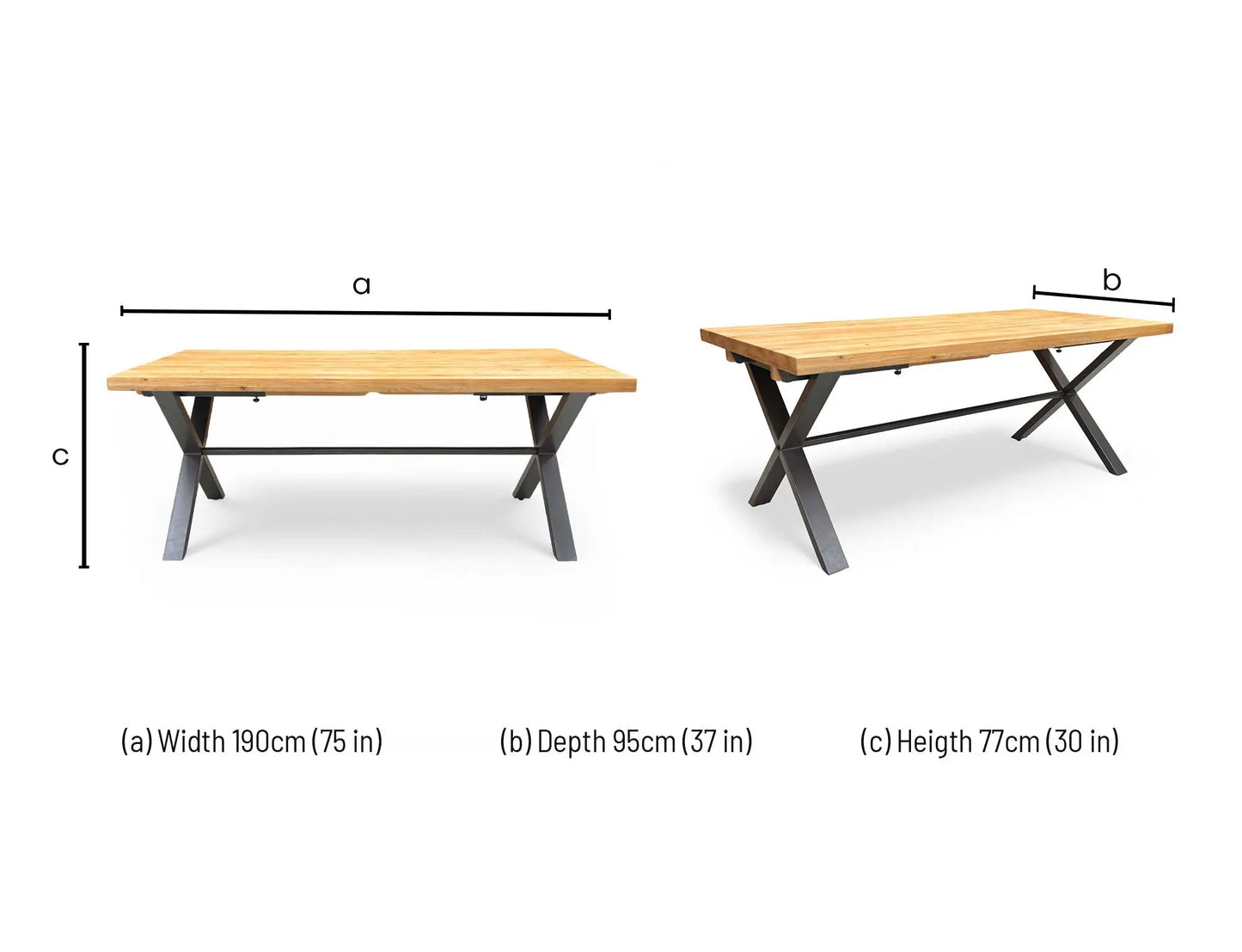 Technical dimensions blueprint and dining space planning floor footprint schematic for the ‘Earth’ Solid Oak Large Dining Table.