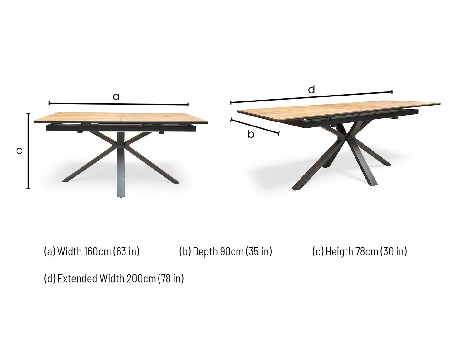 'Earth' Solid Oak 160cm Pop-Up Extending Dining Table