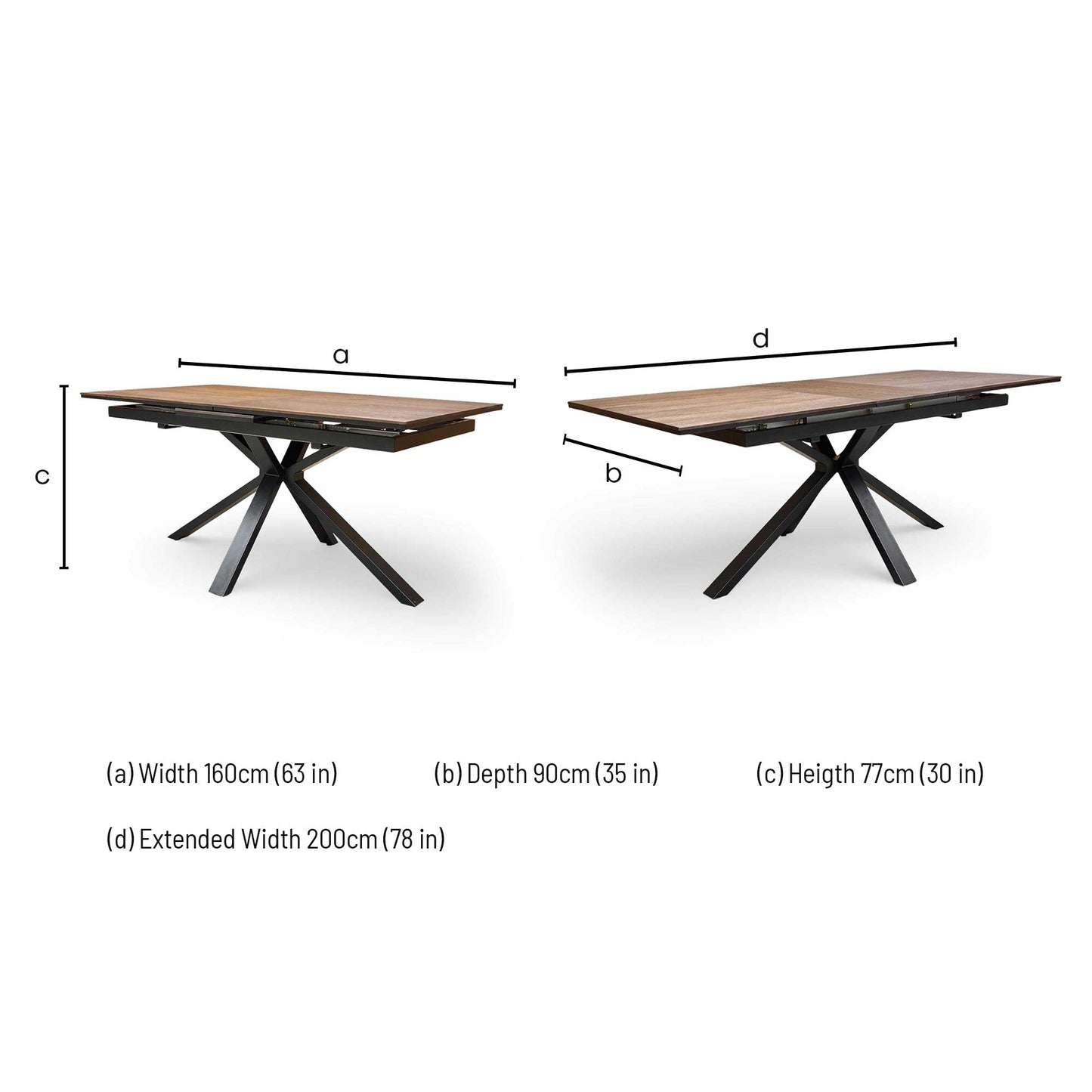 ‘Mars’ Dark Oak 160cm Pop-Up Extending Dining Table