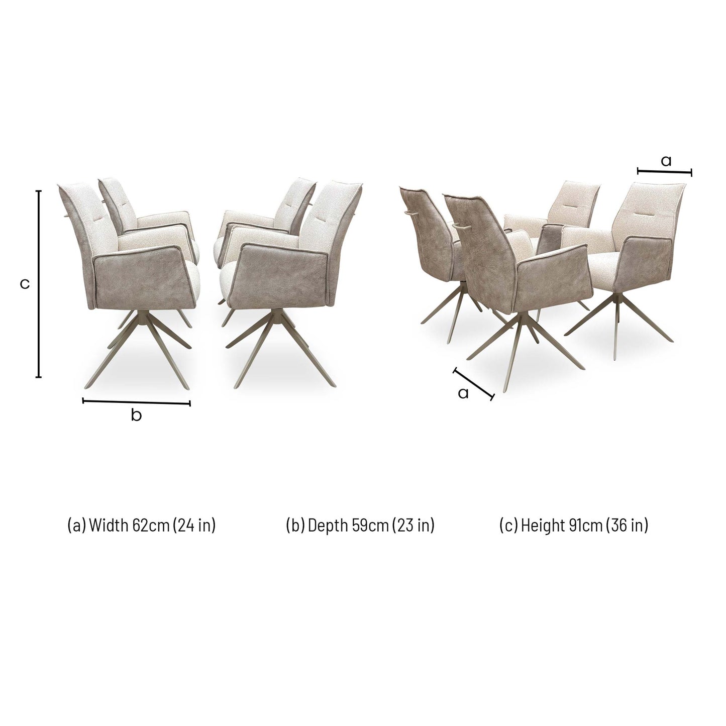 'Mirage' Neutral Fabric Swivel Dining Arm Chairs - Set of 4 Furniture Village
