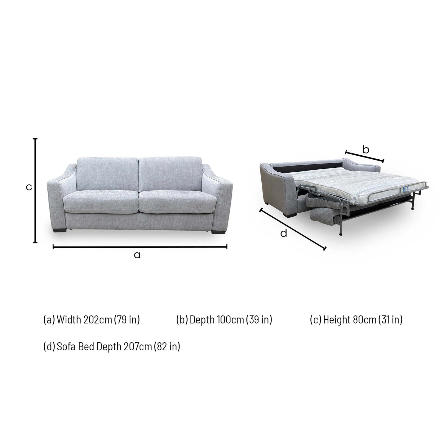 'Optimus' Fab-Meo-R27 Pewter Grey Fabric Space Saving Sofa Bed with Memory Foam Mattress