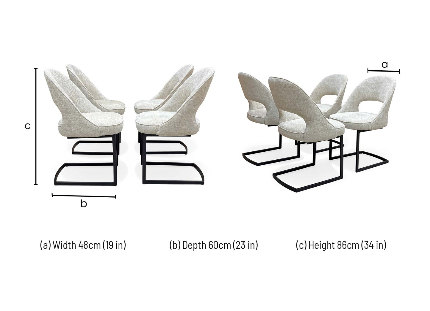 'Tiber' Alabaster Beige Fabric Cantilever Dining Chairs - Set of 4