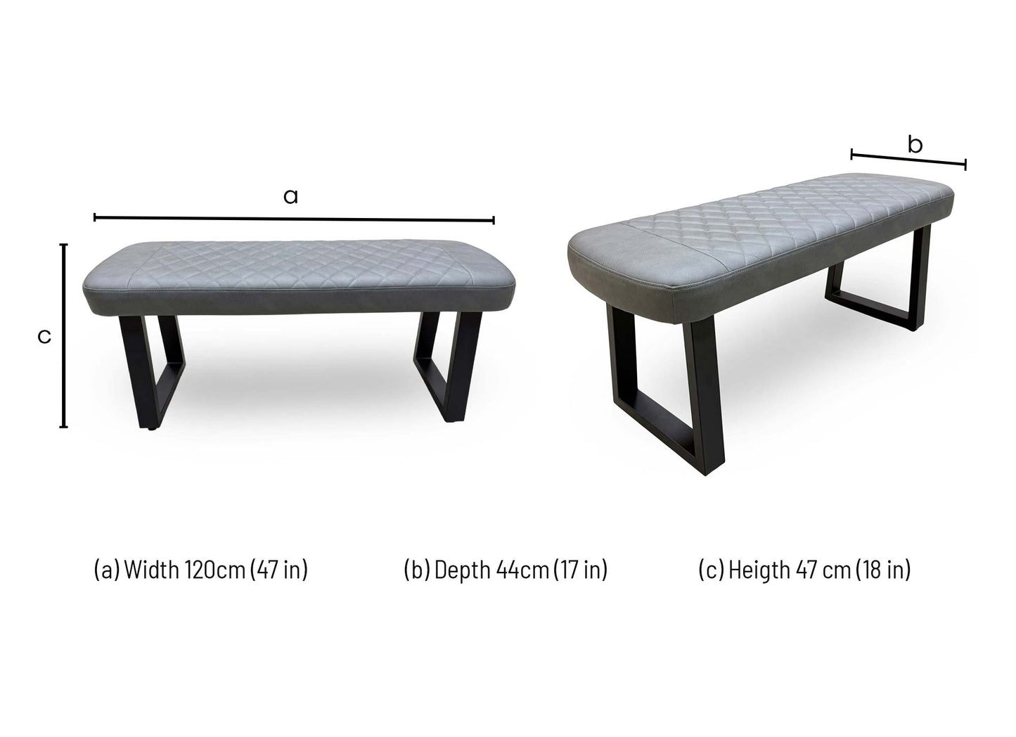 'Venus' Grey Faux Leather Low Dining Bench