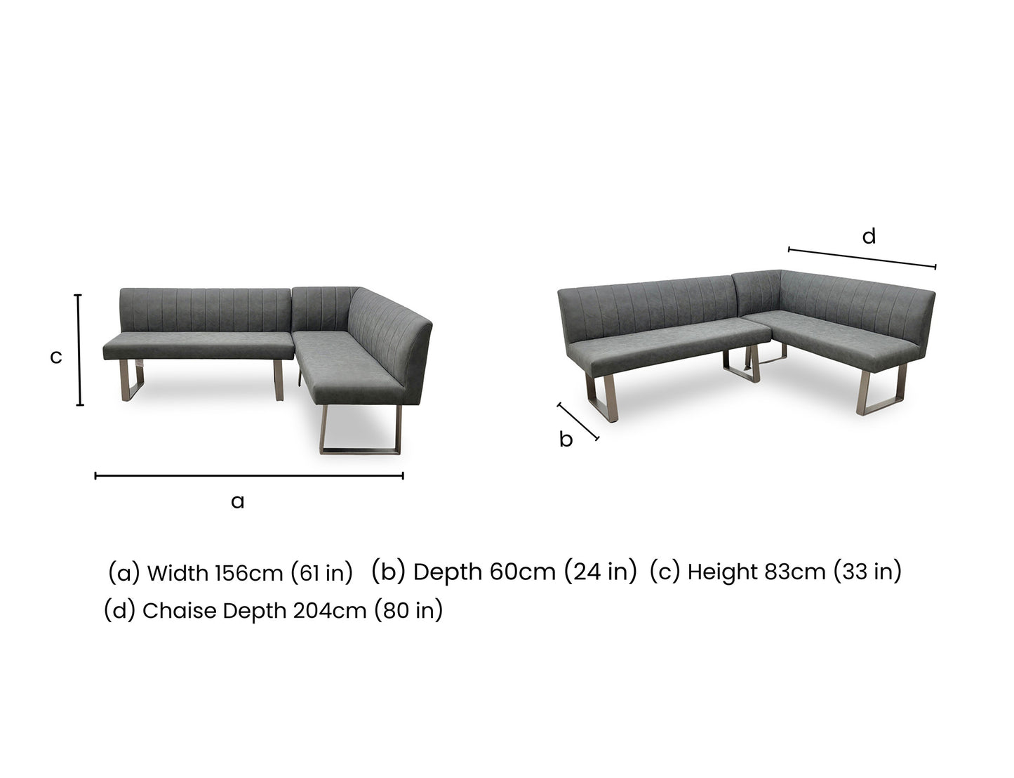 'Grigio' Grey Fabric Upholstery Right-Hand Facing Corner Dining Bench