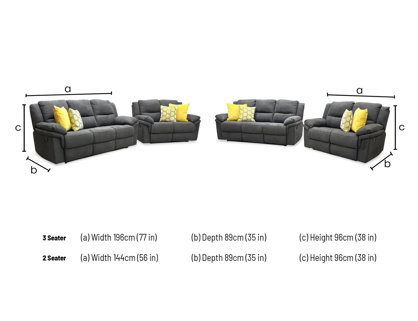'Albion' Grey Chenille 3 + 2 Seater High Back Manual Recliner Sofa Set
