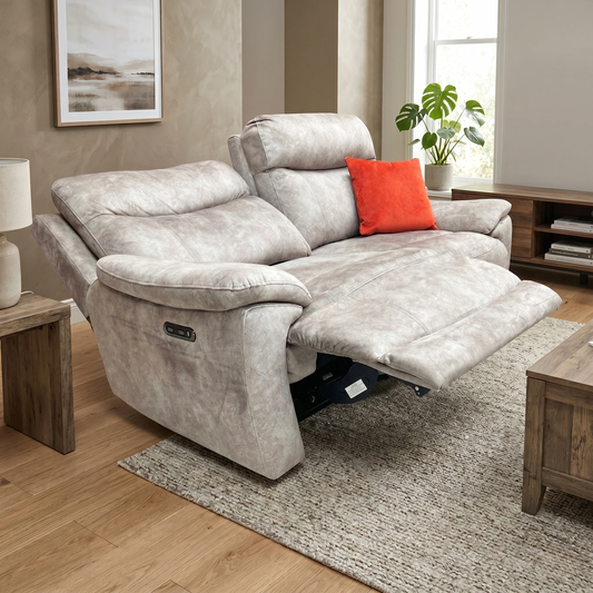 ‘Sloane’ Marble Charcoal Grey Fabric 3 Seater Power Recliner Sofa – view 2