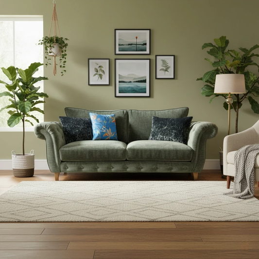 Boutique 'Palace' Moss Green Chenille Fabric Classic Back 3 Seater Sofa