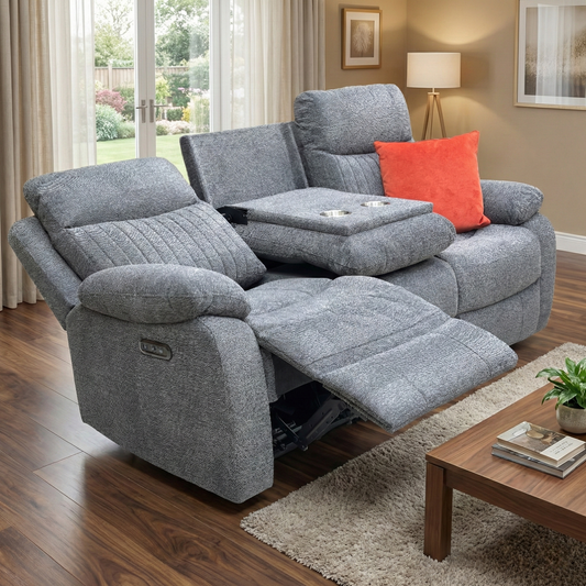 'Brystol’ Dark Grey Woven Fabric 3 Seater Power Recliner Sofa with Drop Down Cup Holder – view 2