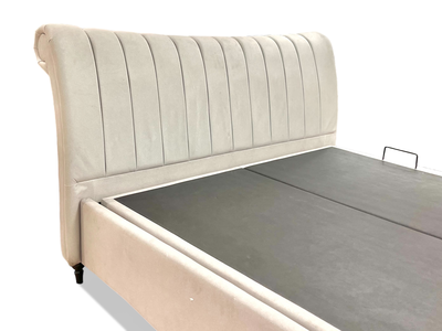 'Thiago' Smooth Stone Velvet Side Lift Bed Frame with Ottoman Storage - Super King