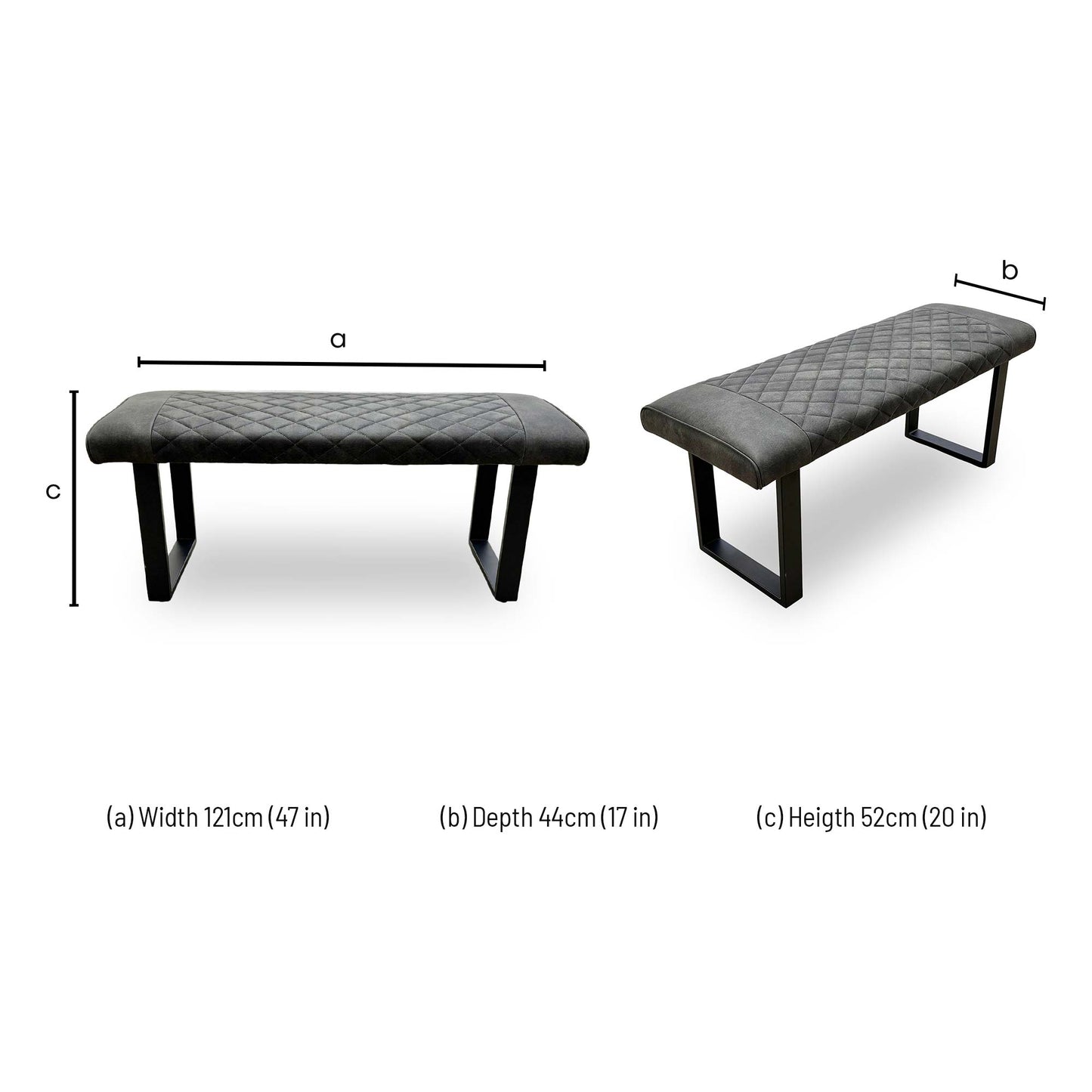 'Warrior' Charcoal Grey Fabric Standard Dining Bench