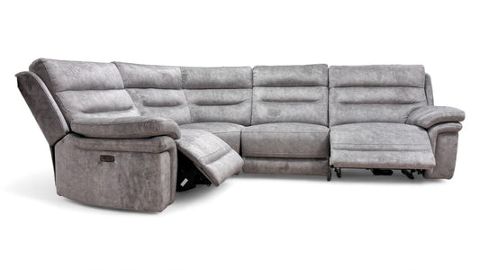 'Berlin' Light Grey Dapple Velvet Power Recliner Modular Corner Sofa