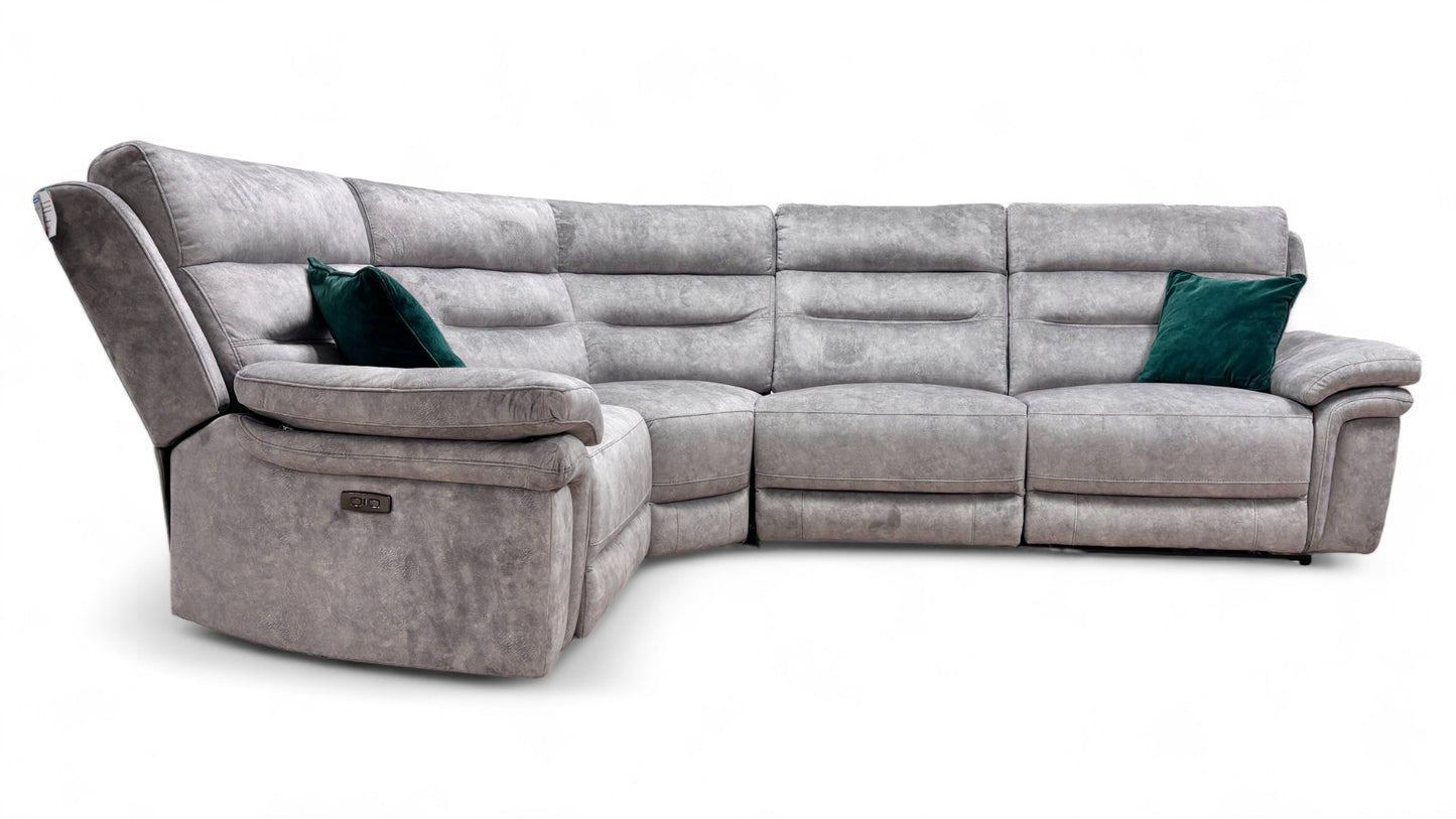 'Berlin' Light Grey Dapple Velvet Power Recliner Modular Corner Sofa