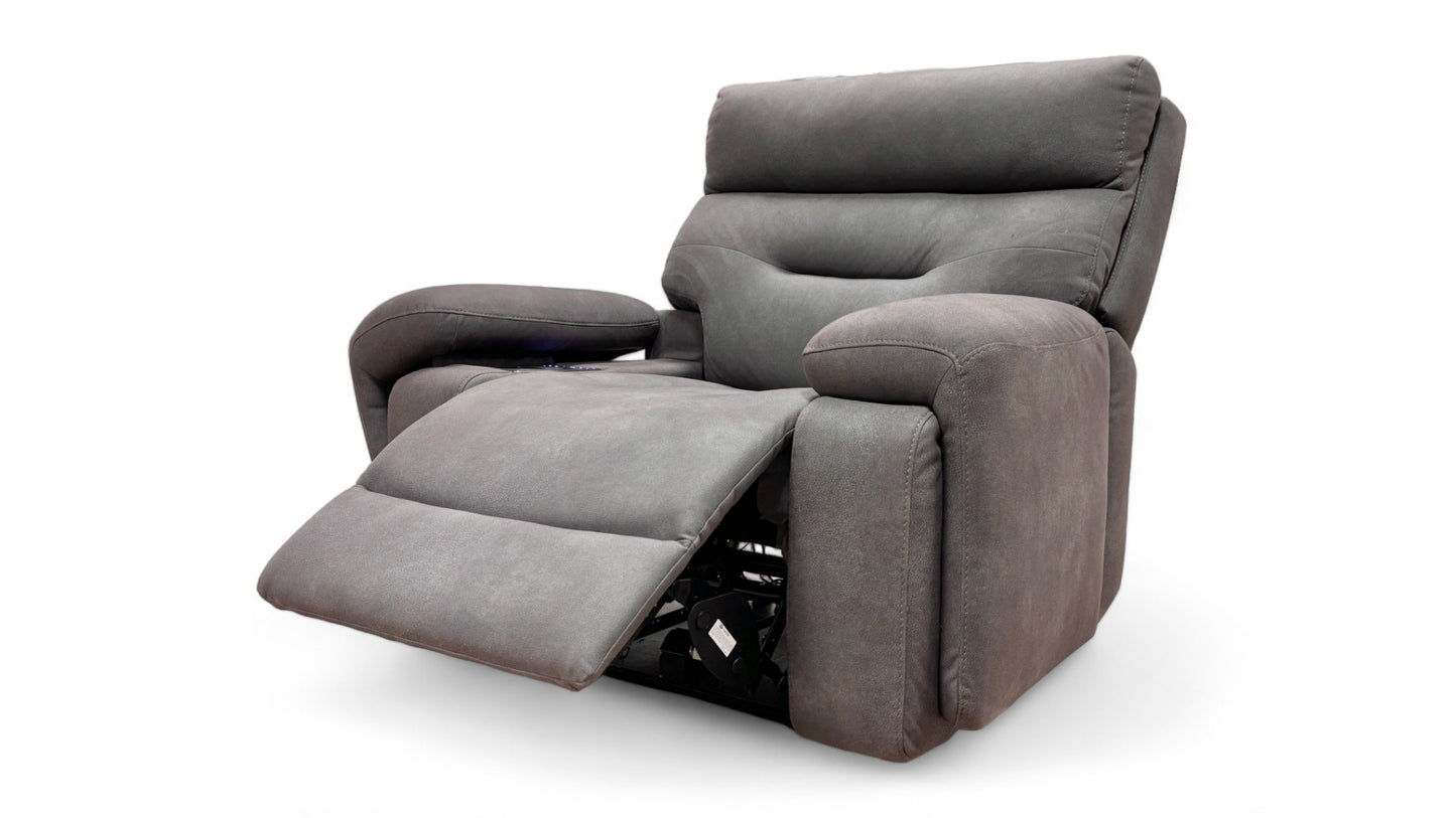 ‘Cinemax' Nappa Grey Media Fabric Power Recliner Chair with Power Headrest