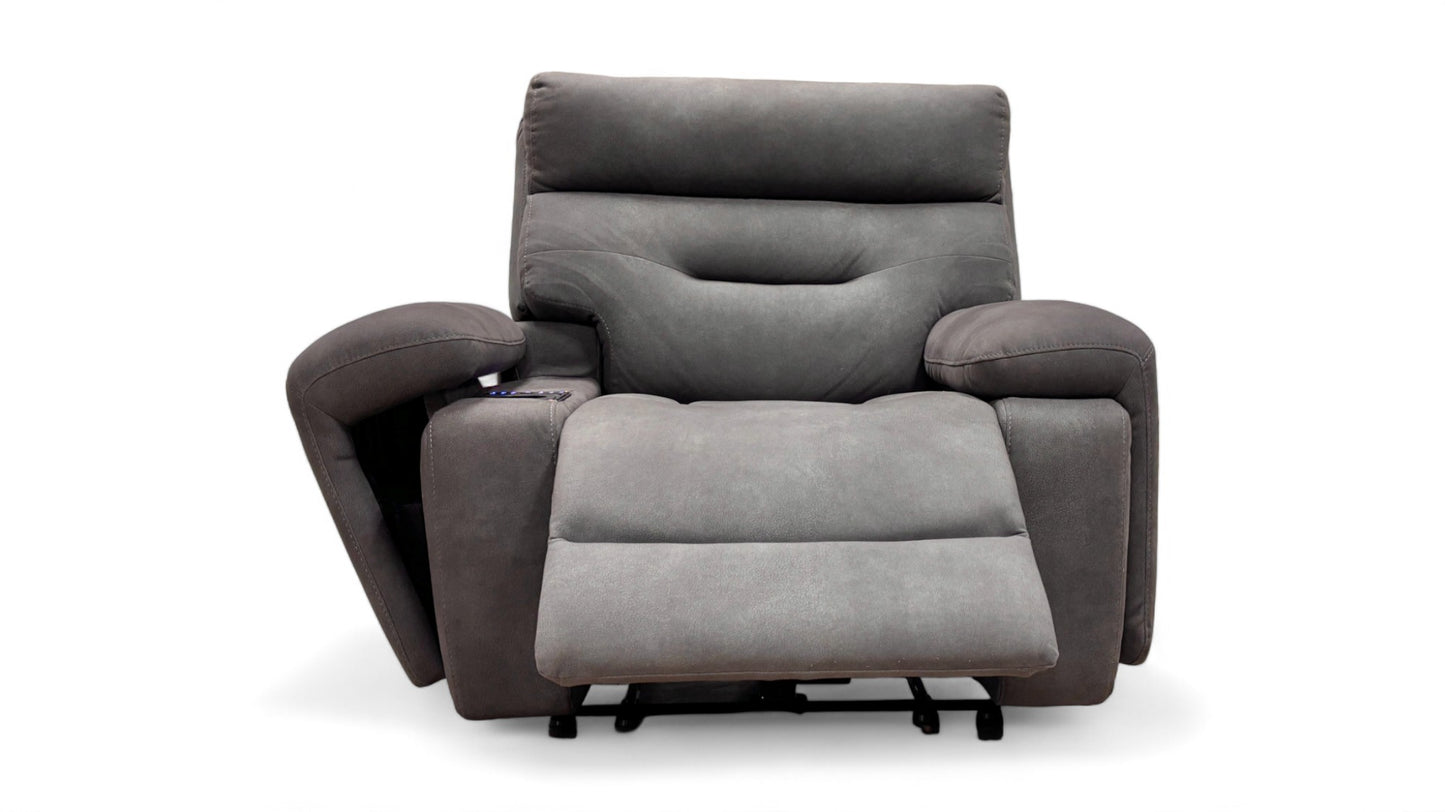 ‘Cinemax' Nappa Grey Media Fabric Power Recliner Chair with Power Headrest