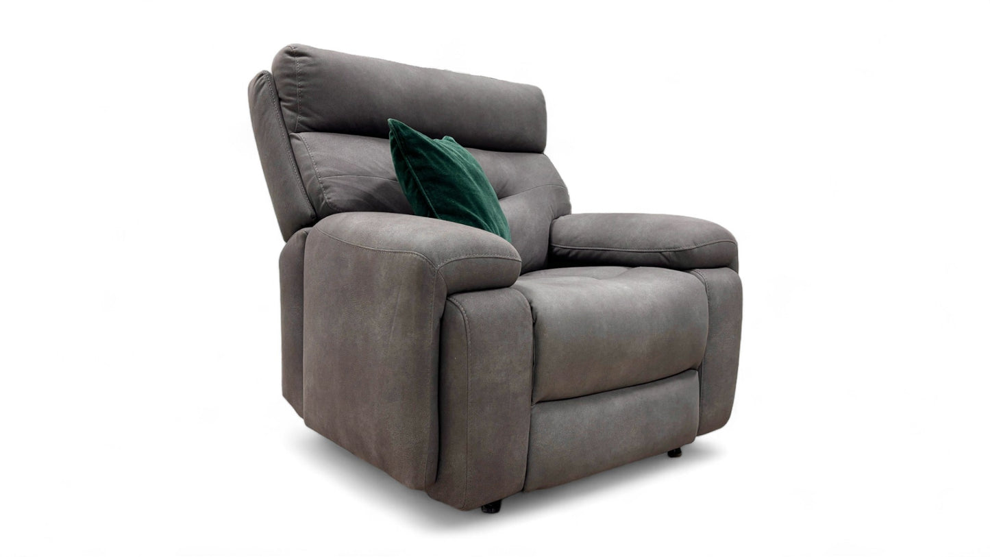 ‘Cinemax' Nappa Grey Media Fabric Power Recliner Chair with Power Headrest