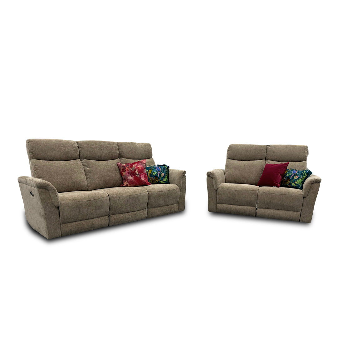 'Maude' Mocha Tight Weave Fabric 3 + 2 Power Recliner Sofa Set